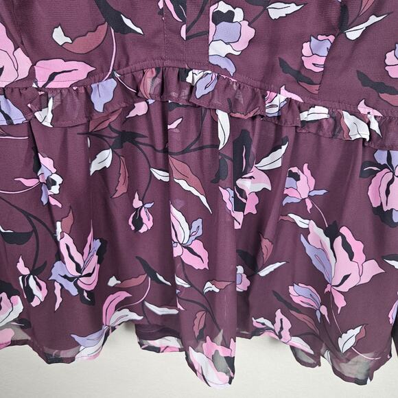 Lane Bryant Floral Blouse Womens 18 Lined Semi Sheer Career V-Neck Ruffle Party - Picture 4 of 14